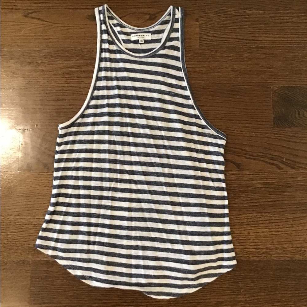 Linen blue and white striped racer back tank